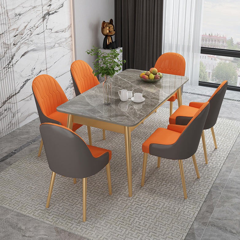 Luxury Sintered Stone Dining Table Rectangle Grey Top Table with Metal 4 Legs