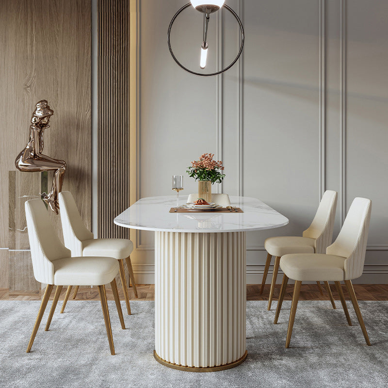Luxury Sintered Stone Dining Table Oval White Table with Double Pedestal