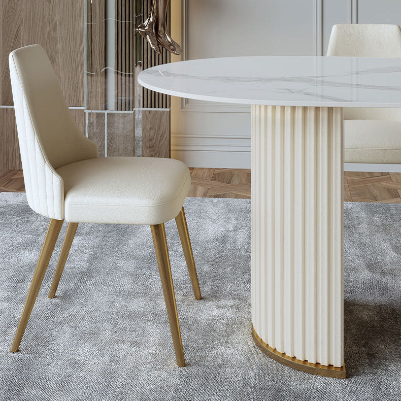 Luxury Sintered Stone Dining Table Oval White Table with Double Pedestal