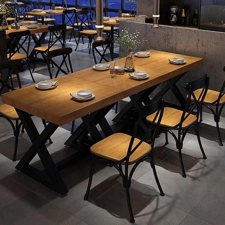 Industrial Wood Dining Table for Restaurant Square Table with Trestle Base