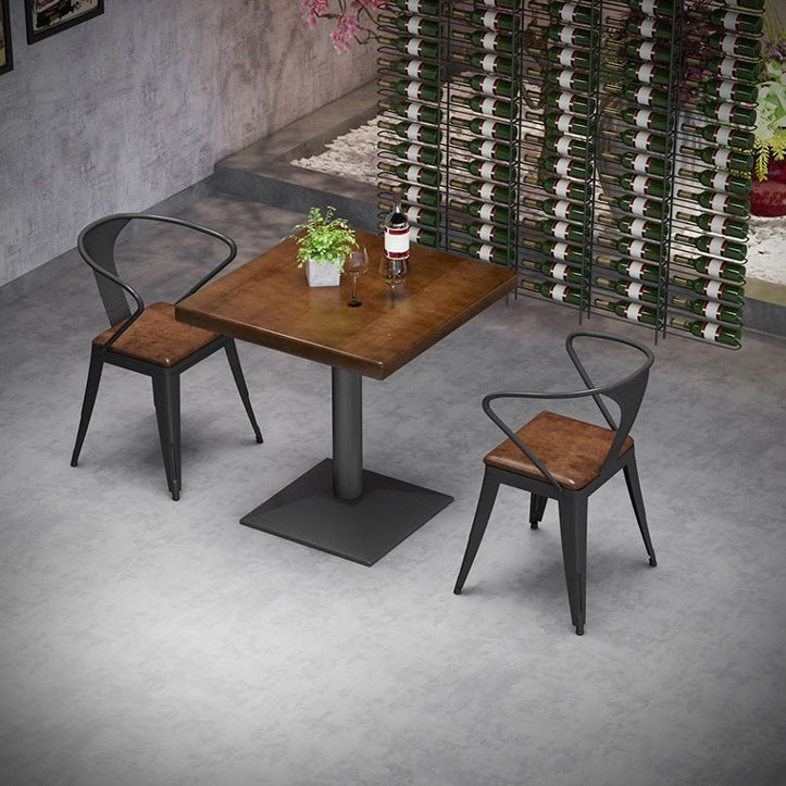 Solid Wood Indoor Dining Table for Restaurant Industrial Wood Table with Metal Base