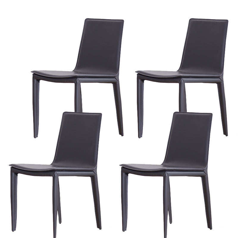 Contemporary Metal Dining Room Chair Armless Leather Side Chair