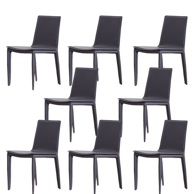 Contemporary Metal Dining Room Chair Armless Leather Side Chair