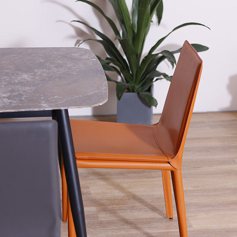 Contemporary Metal Dining Room Chair Armless Leather Side Chair