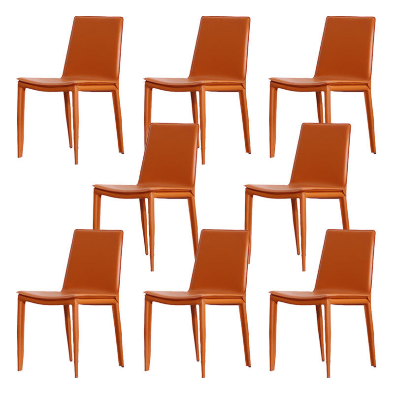 Contemporary Metal Dining Room Chair Armless Leather Side Chair