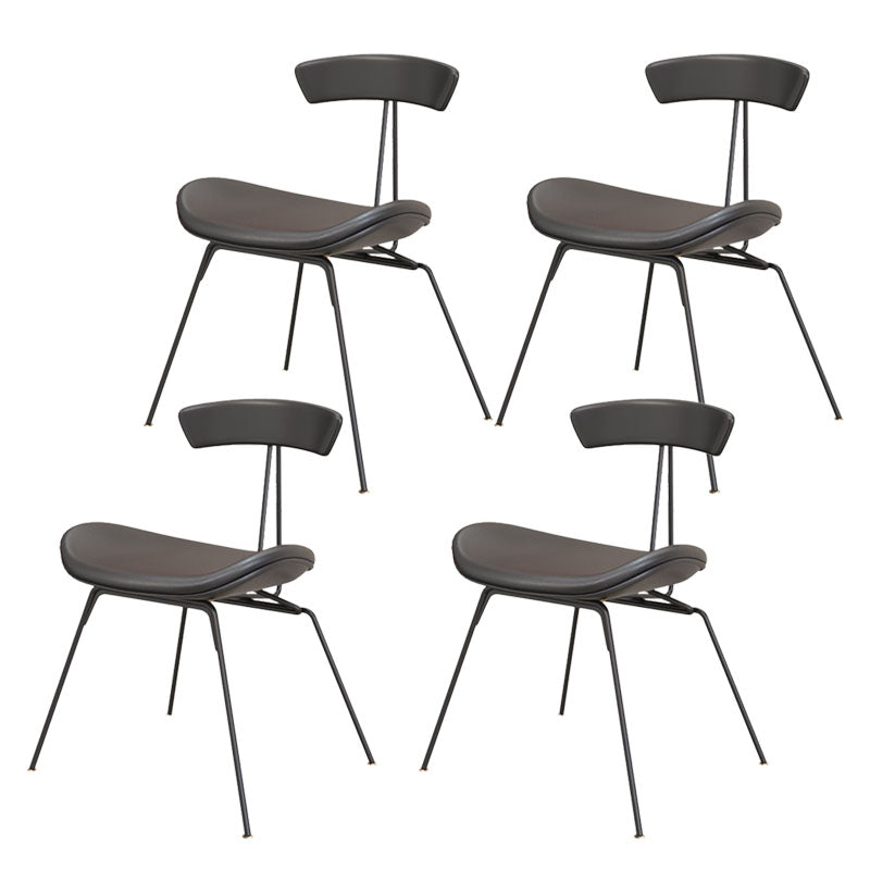 Industrial Style Armless Chair Open Back Side Leather Chair with Metal Base