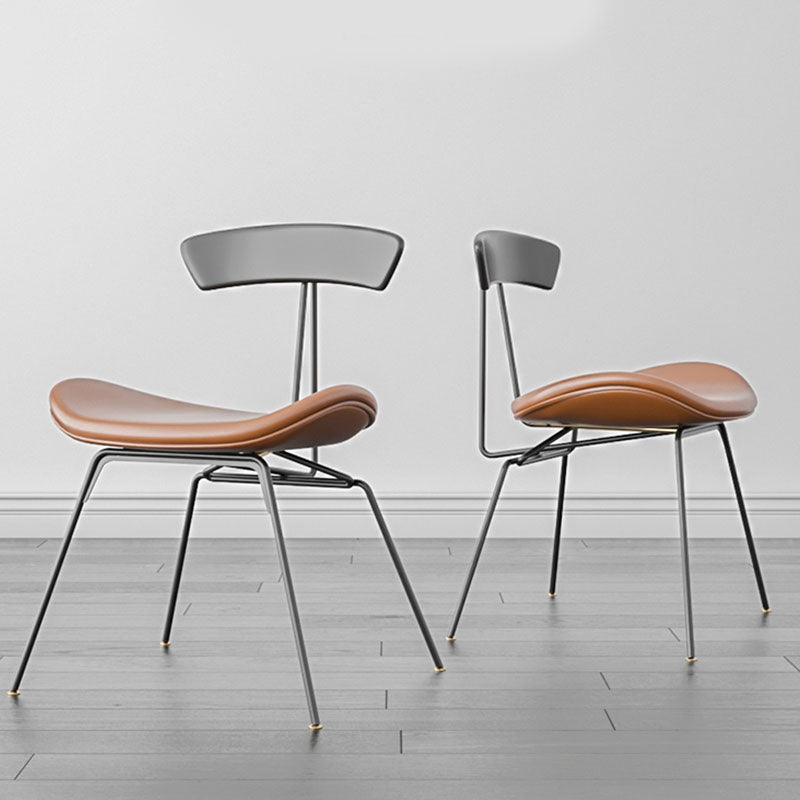 Industrial Style Armless Chair Open Back Side Leather Chair with Metal Base