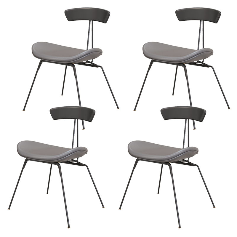 Industrial Style Armless Chair Open Back Side Leather Chair with Metal Base