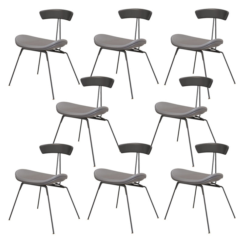 Industrial Style Armless Chair Open Back Side Leather Chair with Metal Base