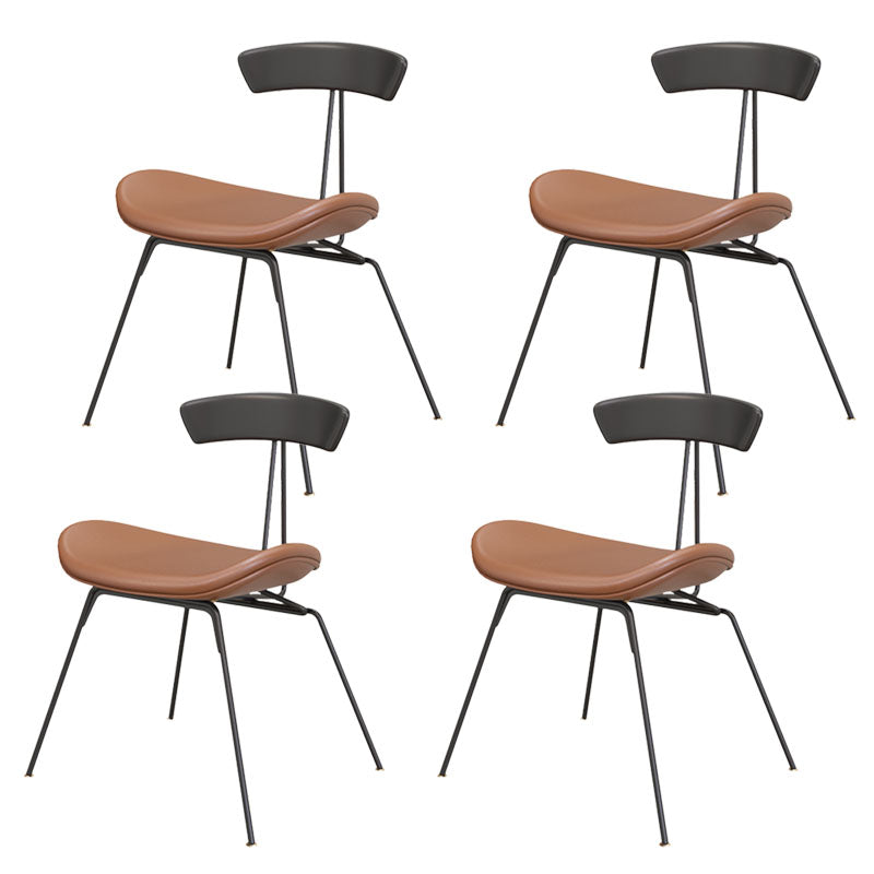 Industrial Style Armless Chair Open Back Side Leather Chair with Metal Base