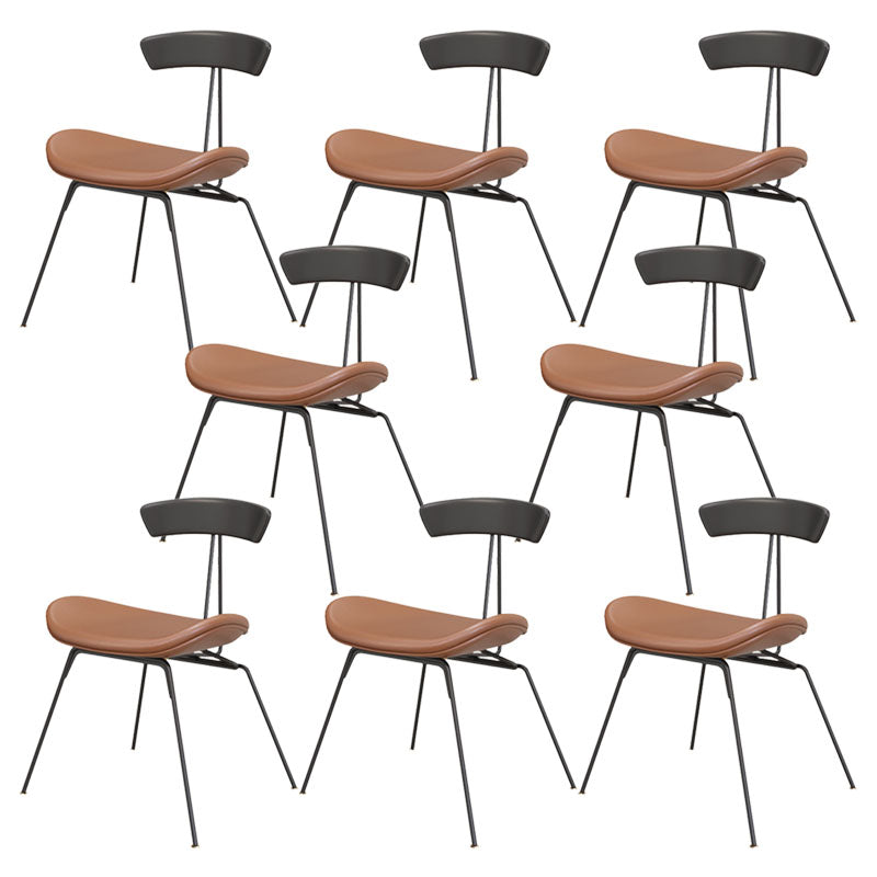 Industrial Style Armless Chair Open Back Side Leather Chair with Metal Base