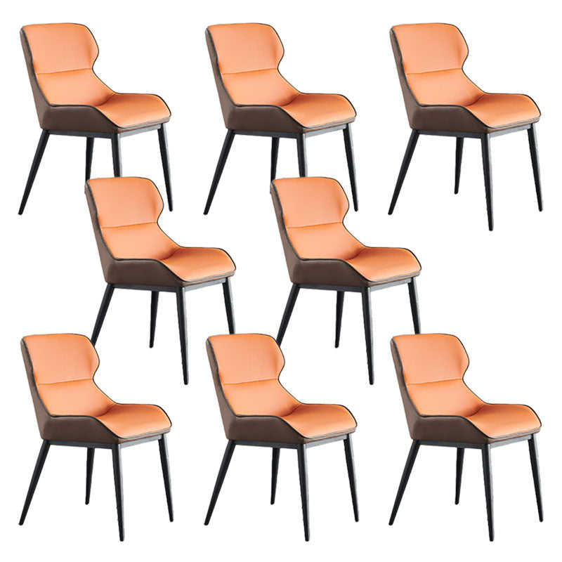 Contemporary Metal Dining Room Chair Arm Faux Leather Side Chair