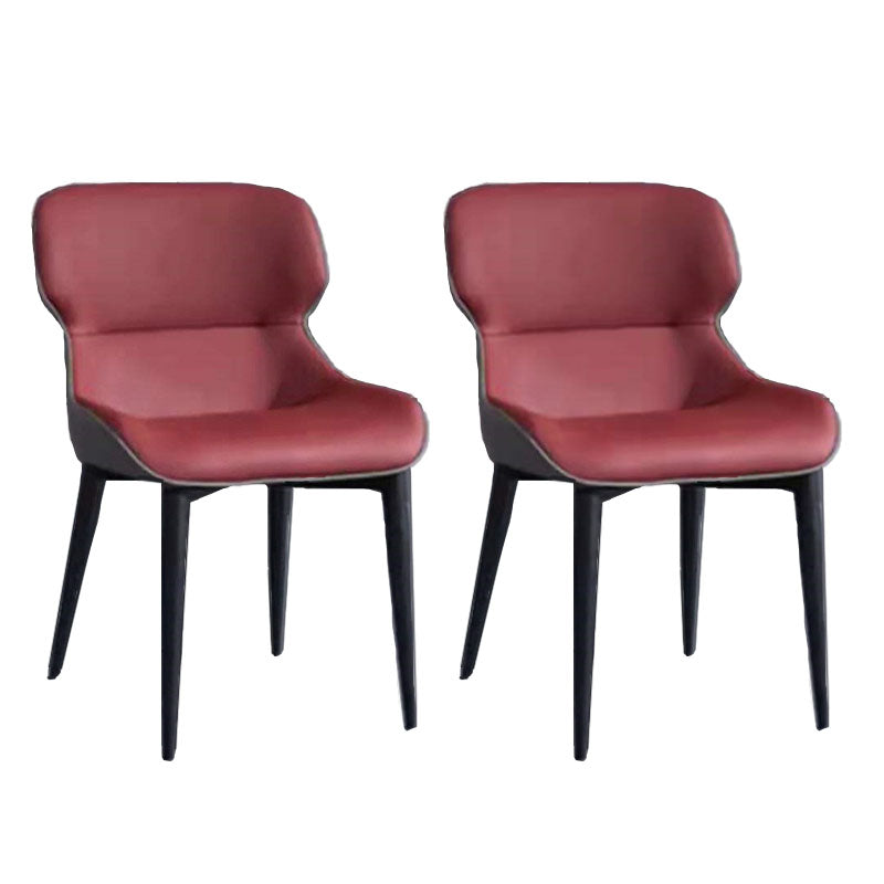 Contemporary Metal Dining Room Chair Arm Faux Leather Side Chair