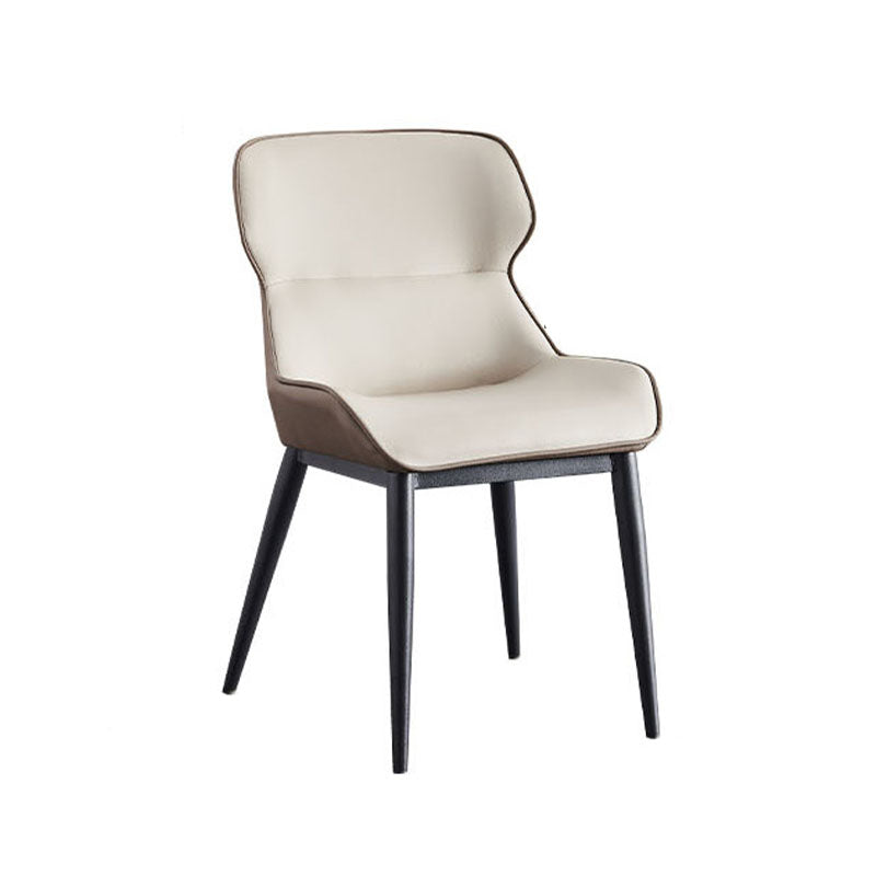 Contemporary Metal Dining Room Chair Arm Faux Leather Side Chair