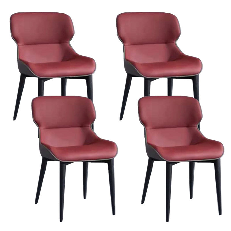 Contemporary Metal Dining Room Chair Arm Faux Leather Side Chair