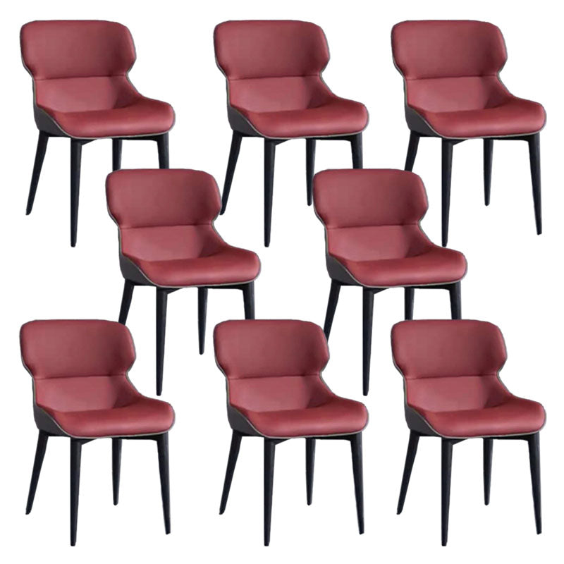 Contemporary Metal Dining Room Chair Arm Faux Leather Side Chair