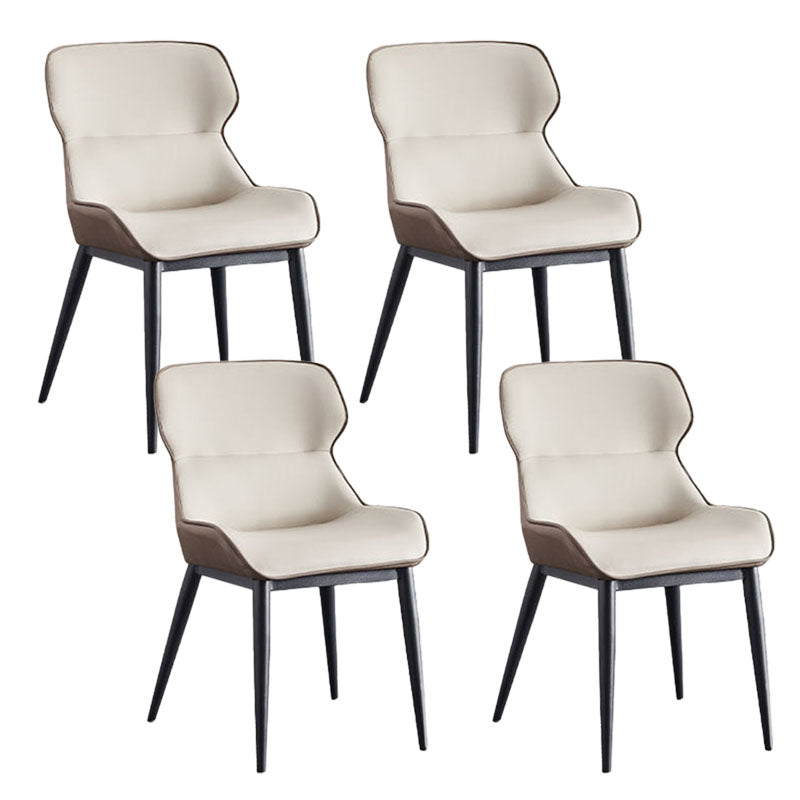 Contemporary Metal Dining Room Chair Arm Faux Leather Side Chair