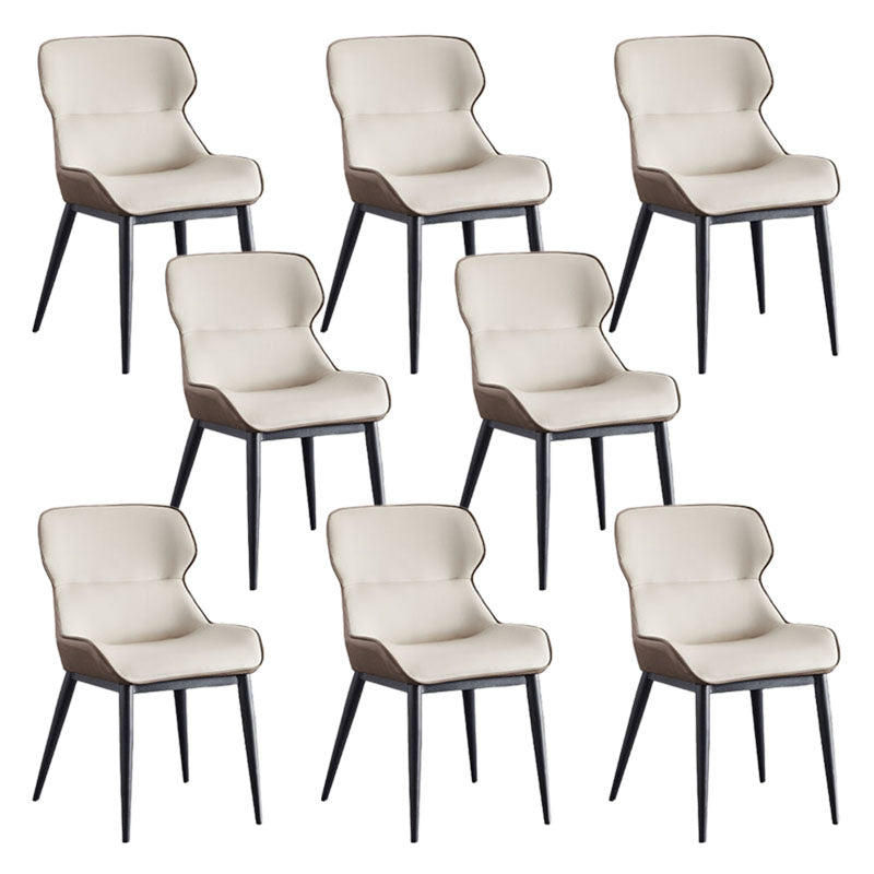 Contemporary Metal Dining Room Chair Arm Faux Leather Side Chair