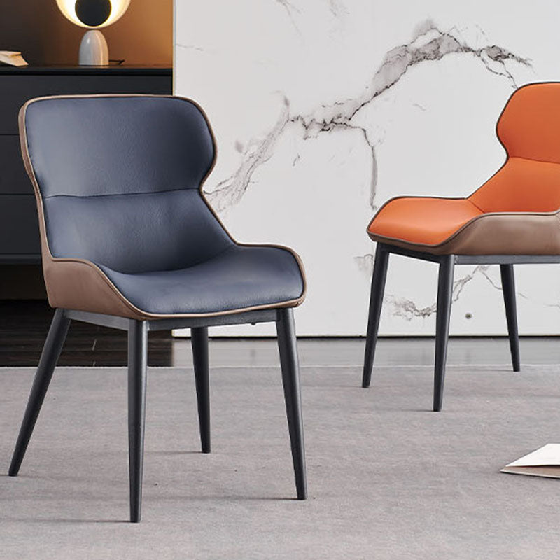 Contemporary Metal Dining Room Chair Arm Faux Leather Side Chair