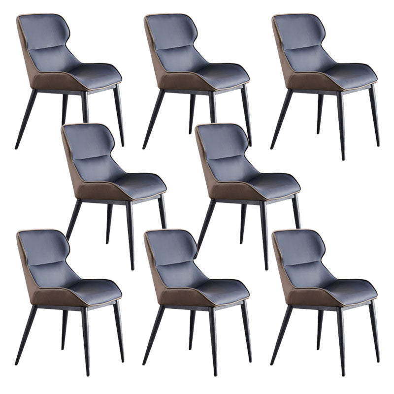 Contemporary Metal Dining Room Chair Arm Faux Leather Side Chair