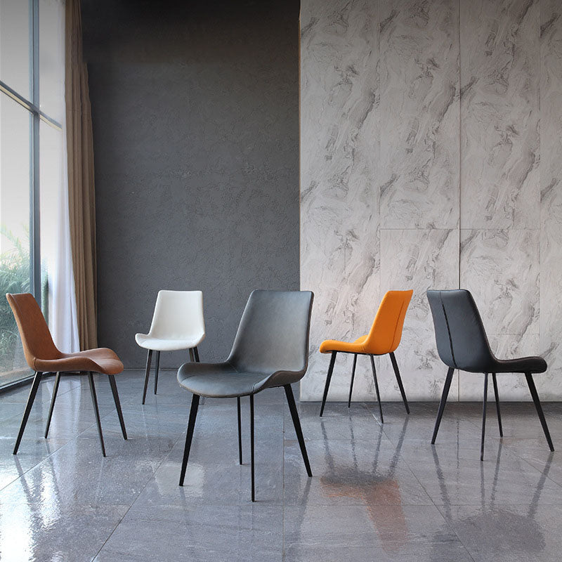 Contemporary Metal Dining Room Chair Armless Faux Leather Side Chair