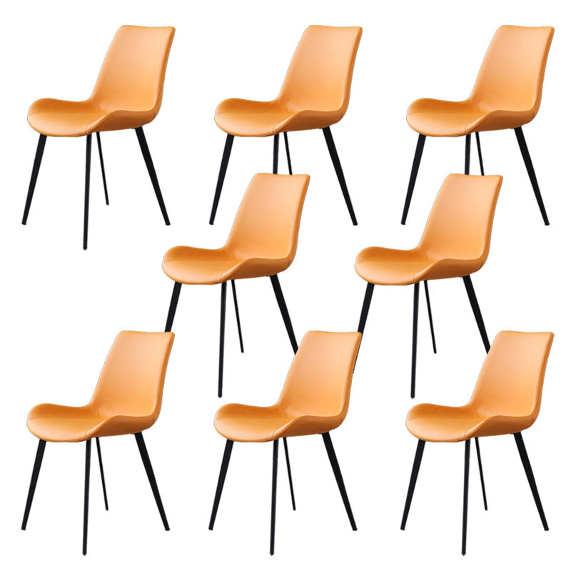 Contemporary Metal Dining Room Chair Armless Faux Leather Side Chair