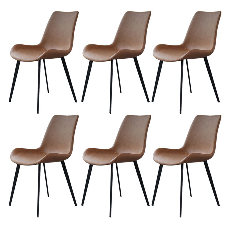Contemporary Metal Dining Room Chair Armless Faux Leather Side Chair