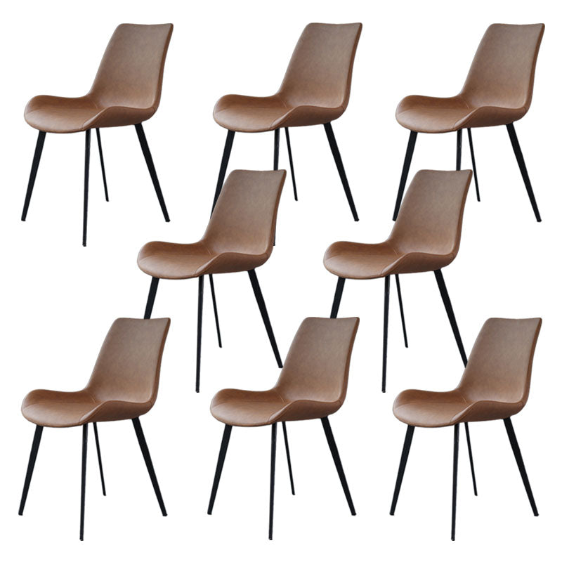 Contemporary Metal Dining Room Chair Armless Faux Leather Side Chair