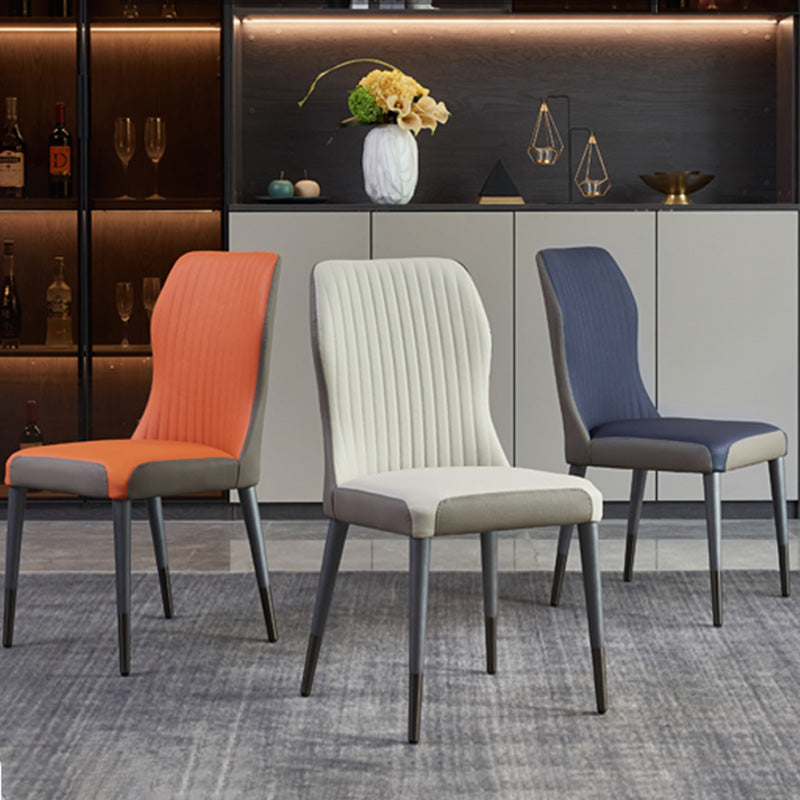 Contemporary Style Armless Chair Leather Parsons Chair with Wooden Base for Dining Room