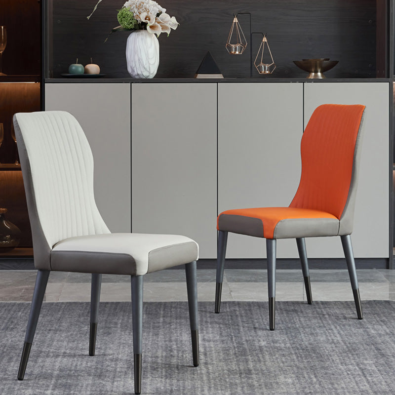 Contemporary Style Armless Chair Leather Parsons Chair with Wooden Base for Dining Room