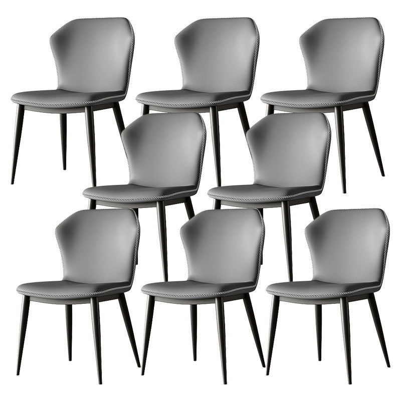 Industrial Wing Back Side Chair Leather Armless Dining Chair with Metal Base