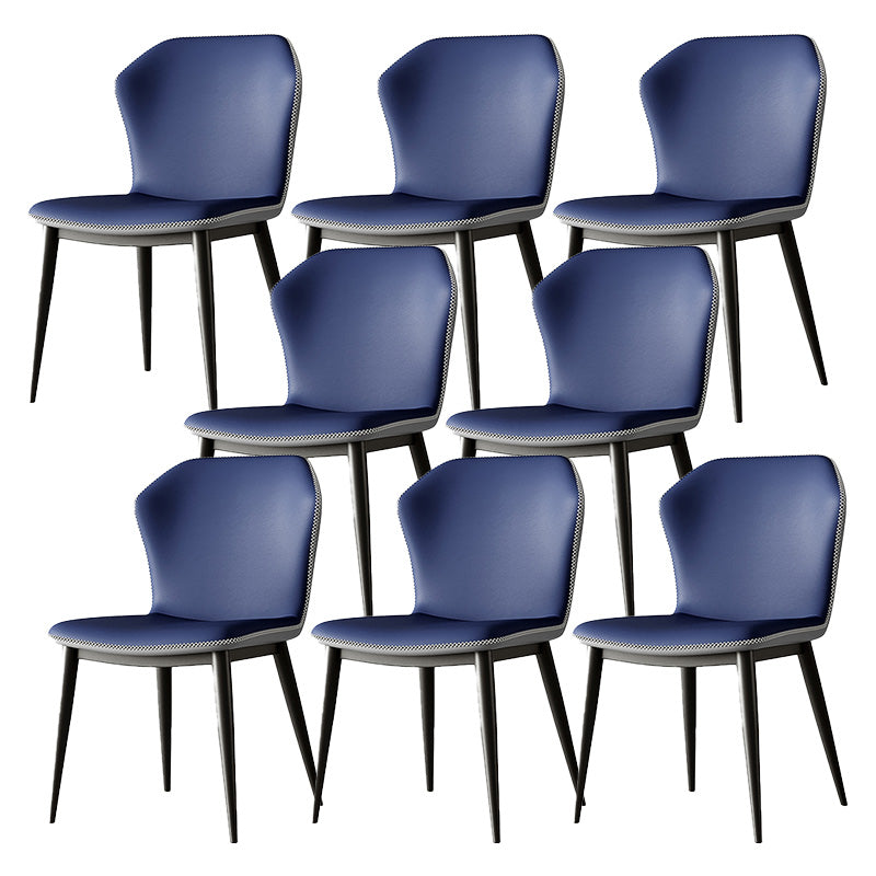 Industrial Wing Back Side Chair Leather Armless Dining Chair with Metal Base