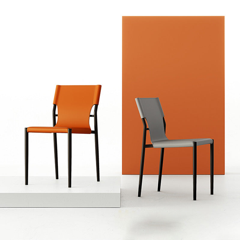 Industrial Armless Leather Chair Open Back Side Dining Chair with Metal Base