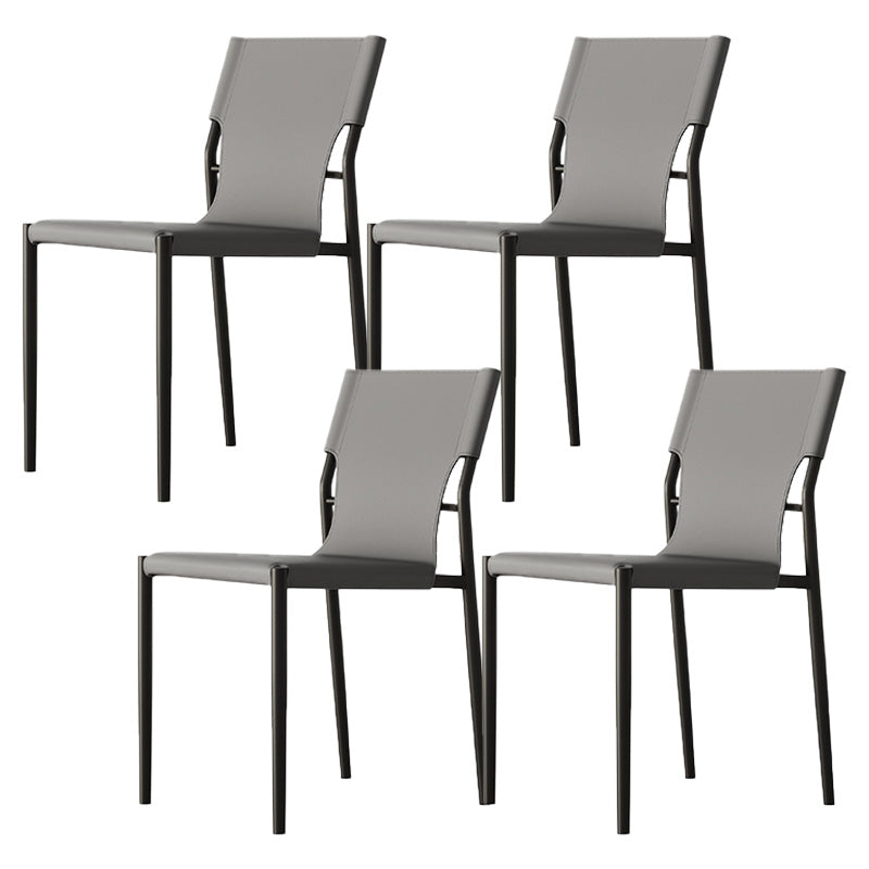 Industrial Armless Leather Chair Open Back Side Dining Chair with Metal Base