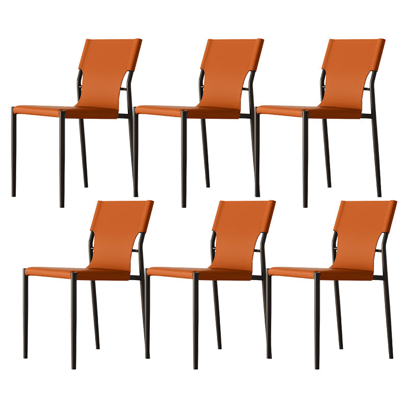 Industrial Armless Leather Chair Open Back Side Dining Chair with Metal Base