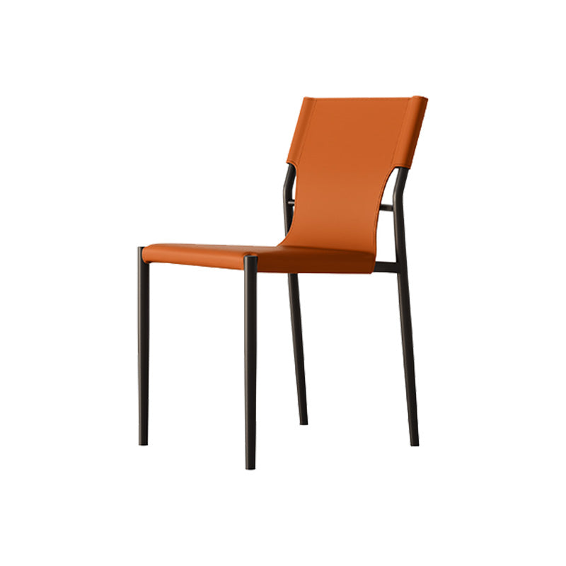 Industrial Armless Leather Chair Open Back Side Dining Chair with Metal Base