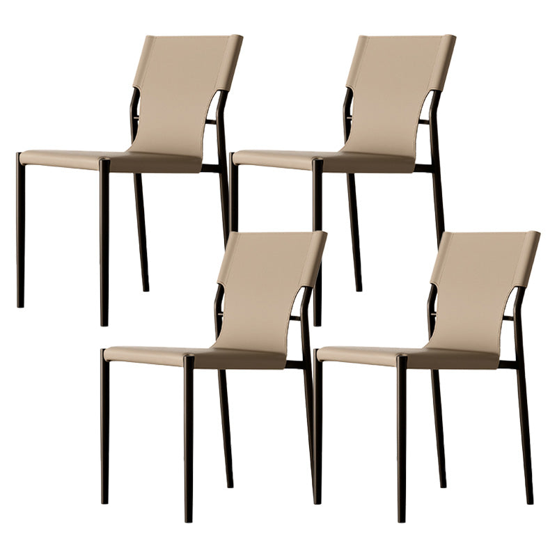 Industrial Armless Leather Chair Open Back Side Dining Chair with Metal Base