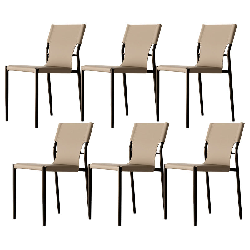 Industrial Armless Leather Chair Open Back Side Dining Chair with Metal Base