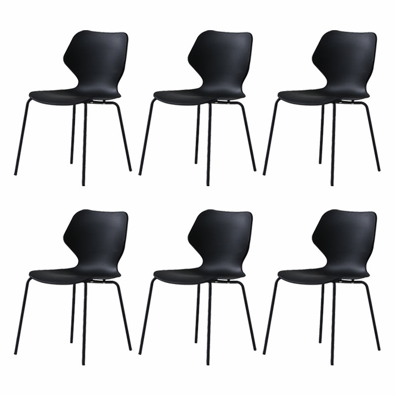 Modern Wing Back Side Chair Plastic Armless Dining Chair with Metal Base