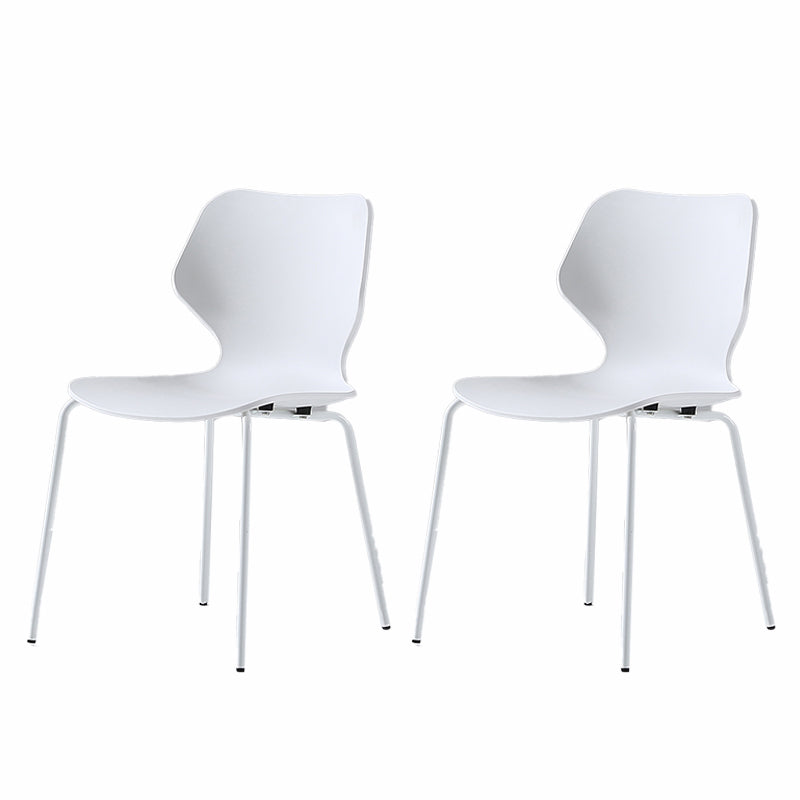 Modern Wing Back Side Chair Plastic Armless Dining Chair with Metal Base