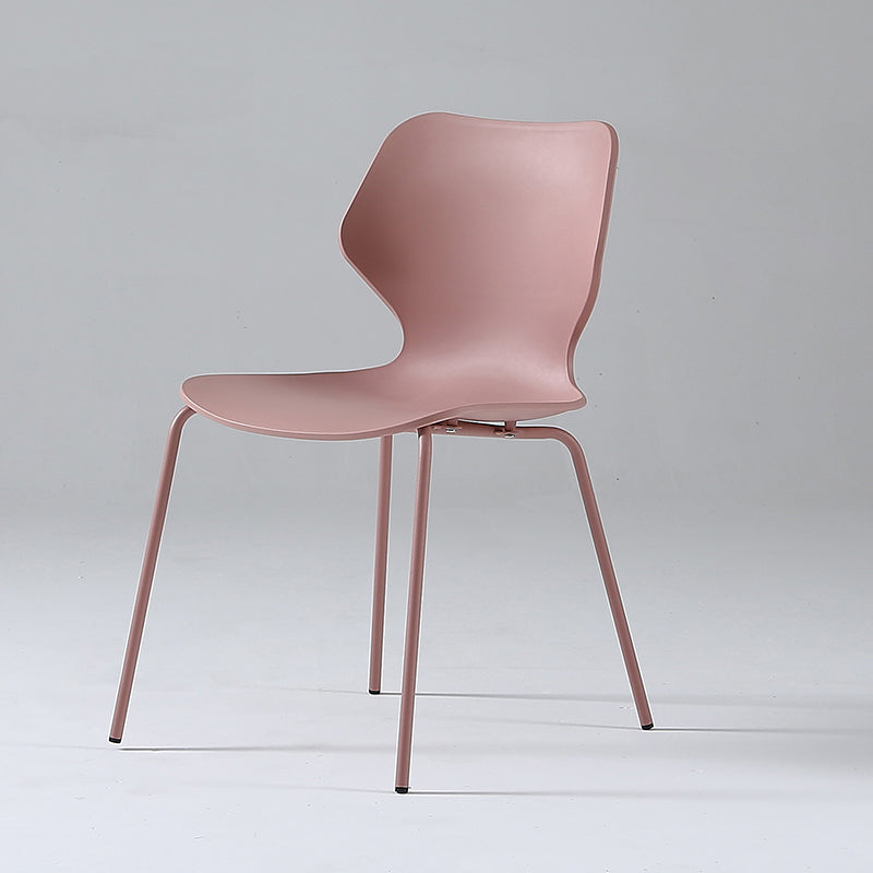 Modern Wing Back Side Chair Plastic Armless Dining Chair with Metal Base