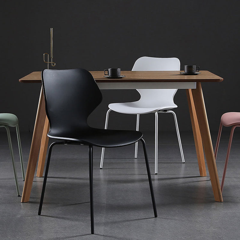 Modern Wing Back Side Chair Plastic Armless Dining Chair with Metal Base