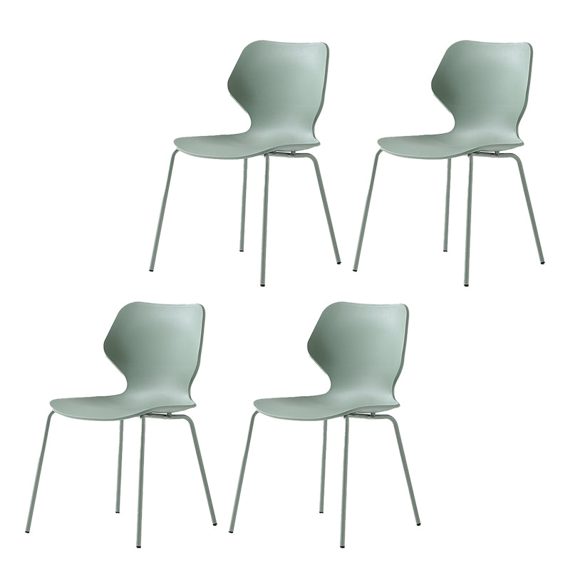 Modern Wing Back Side Chair Plastic Armless Dining Chair with Metal Base