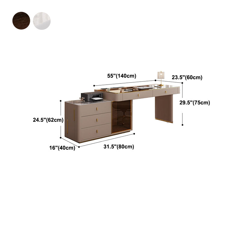 Glam Beige Executive Desk Cable Management Office Desk with Chrome Metal Base