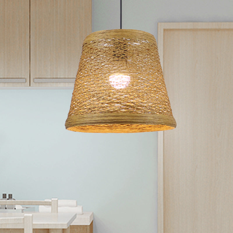 Rattan Fiber Conic Hanging Lighting Country Style 1/3-Head Beige Pendant Lamp over Dining Table