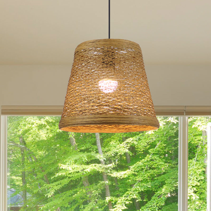 Rattan Fiber Conic Hanging Lighting Country Style 1/3-Head Beige Pendant Lamp over Dining Table