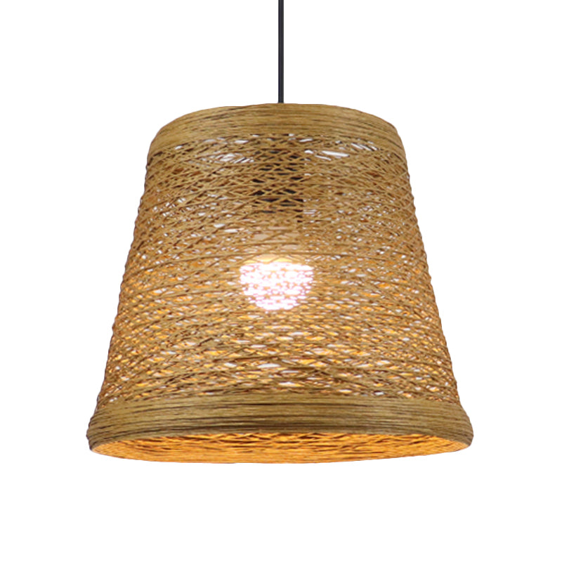 Rattan Fiber Conic Hanging Lighting Country Style 1/3-Head Beige Pendant Lamp over Dining Table