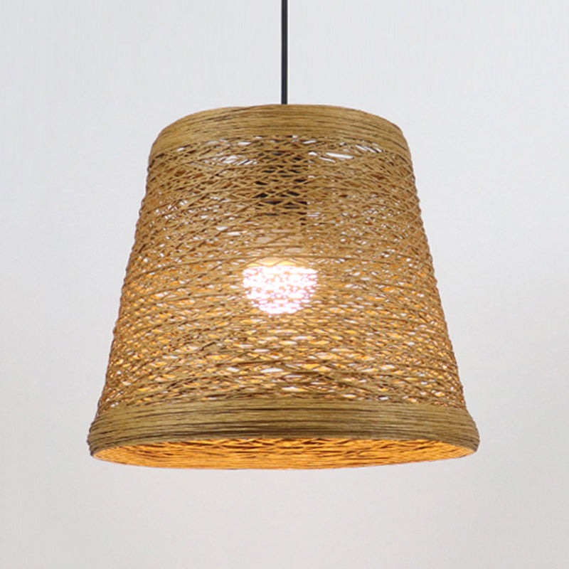 Rattan Fiber Conic Hanging Lighting Country Style 1/3-Head Beige Pendant Lamp over Dining Table