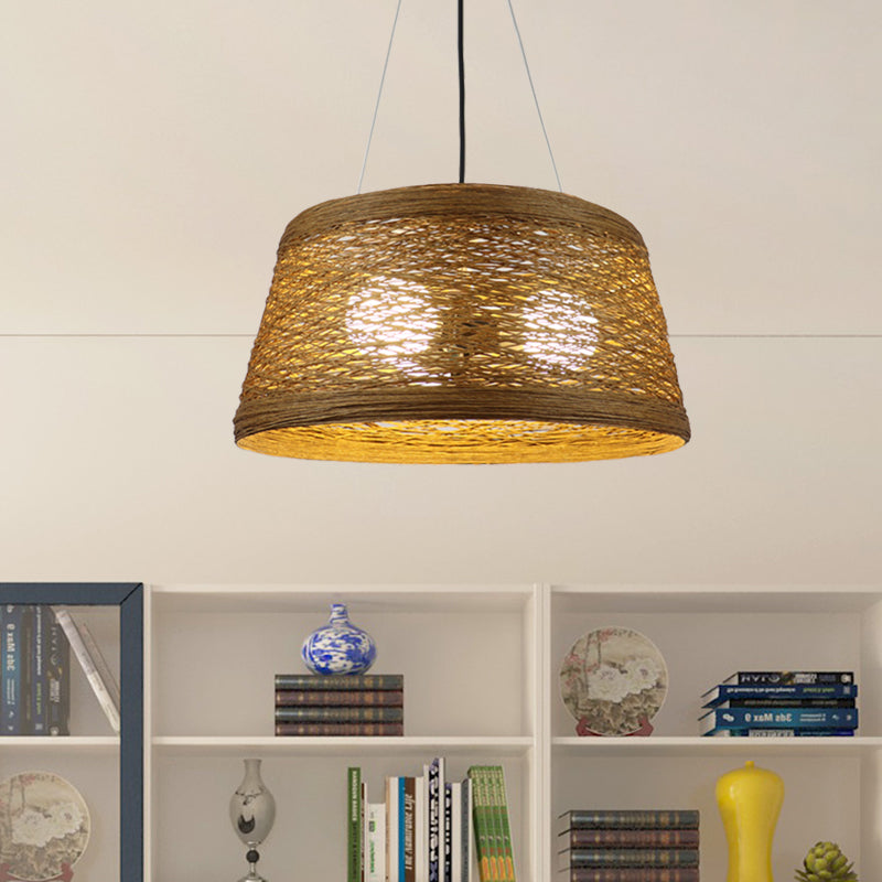 Rattan Fiber Conic Hanging Lighting Country Style 1/3-Head Beige Pendant Lamp over Dining Table