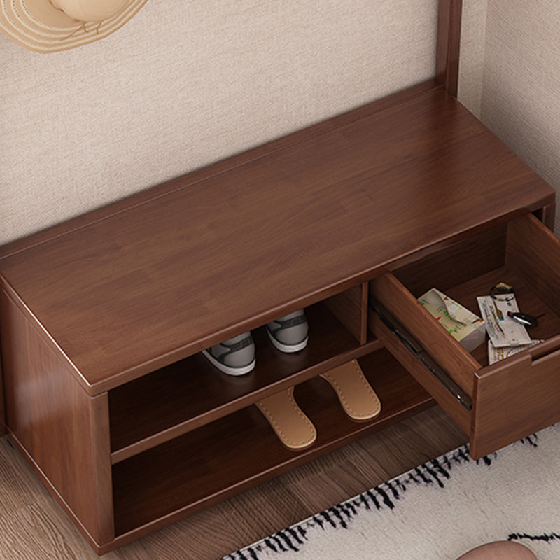 Contemporary Style Coat Hanger Hooks Design Solid Rubberwood Coat Rack with Drawer